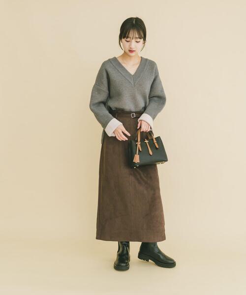 ITEMS URBANRESEARCH（アイテムズ アーバンリサーチ）の「ダブルフェイスVネックニット（ニット/セーター・レディース・グレー/アイボリー/グリーン系その他/ネイビー・FREE）」の10枚目の写真