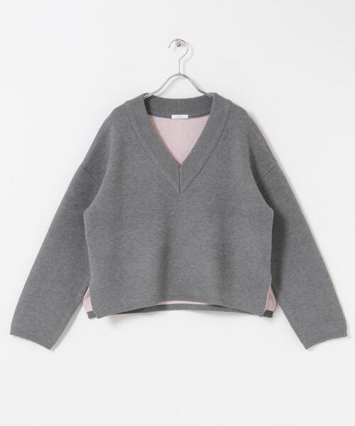 ITEMS URBANRESEARCH（アイテムズ アーバンリサーチ）の「ダブルフェイスVネックニット（ニット/セーター・レディース・グレー/アイボリー/グリーン系その他/ネイビー・FREE）」の11枚目の写真