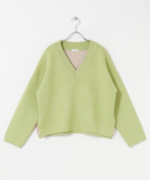 ITEMS URBANRESEARCH（アイテムズ アーバンリサーチ）の「ダブルフェイスVネックニット（ニット/セーター・レディース・グレー/アイボリー/グリーン系その他/ネイビー・FREE）」の22枚目の写真