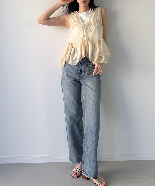 junoah（ジュノア）の「シアーギャザーリボンペプラムベスト（ベスト・レディース・ホワイト/ブラック/クリーム・LARGE/MEDIUM/SMALL）」の16枚目の写真