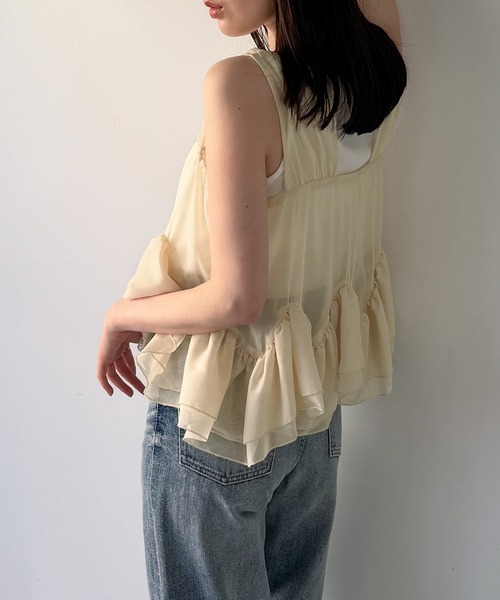junoah（ジュノア）の「シアーギャザーリボンペプラムベスト（ベスト・レディース・ホワイト/ブラック/クリーム・LARGE/MEDIUM/SMALL）」の18枚目の写真