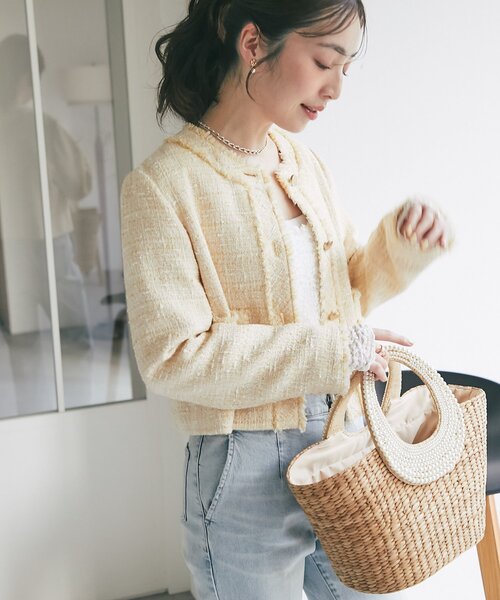 La boutique BonBon（ラブティックボンボン）の「パールハンドルバスケットL（かごバッグ・レディース・ベージュ・FREE）」の20枚目の写真