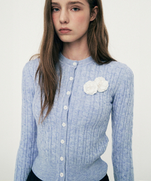 LIE MEQUE（リメーク）の「ダブルコサージュカーディガンブルー（カーディガン/ボレロ）」