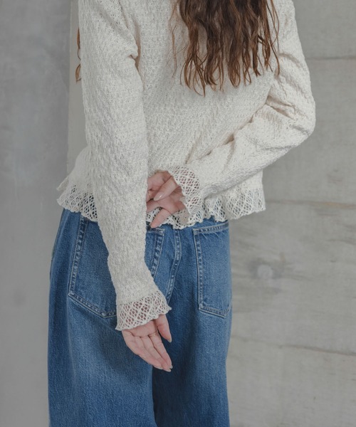 URBAN RESEARCH Sonny Label(アーバンリサーチサニーレーベル)の「レースシャーリングフリルカットソー(Tシャツ/カットソー・レディース・ブラック/ホワイト系その他・FREE)」の6枚目の写真