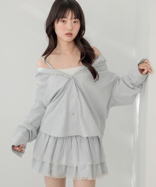 Heather(ヘザー)の「2WAYレースパジャマシャツ 656550(シャツ/ブラウス・レディース・アイボリー/ベージュ系その他/ブルー系その他・FREE)」の3枚目の写真