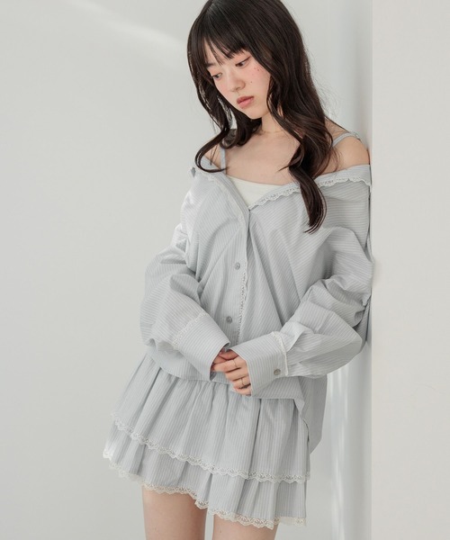Heather(ヘザー)の「2WAYレースパジャマシャツ 656550(シャツ/ブラウス・レディース・アイボリー/ベージュ系その他/ブルー系その他・FREE)」の5枚目の写真