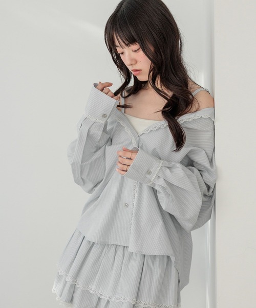 Heather(ヘザー)の「2WAYレースパジャマシャツ 656550(シャツ/ブラウス・レディース・アイボリー/ベージュ系その他/ブルー系その他・FREE)」の6枚目の写真