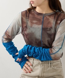 【MAISON BREEZE reveur】袖口配色プリントチュールシアートップス trc