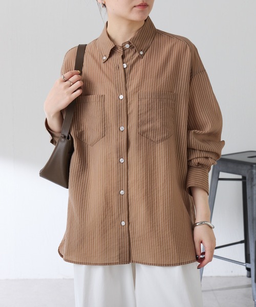 COLLAGE GALLARDAGALANTE（コラージュガリャルダガランテ）の「バックスリムシアストシャツ（シャツ/ブラウス・レディース・ブラウン/ライトグレー・FREE）」の12枚目の写真