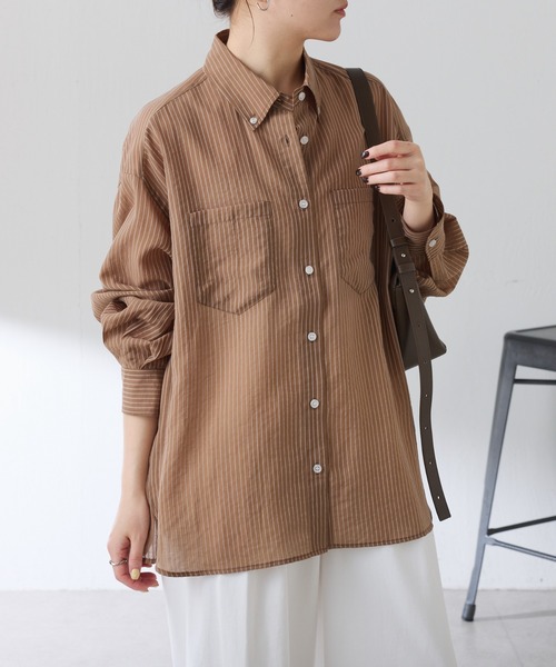 COLLAGE GALLARDAGALANTE（コラージュガリャルダガランテ）の「バックスリムシアストシャツ（シャツ/ブラウス・レディース・ブラウン/ライトグレー・FREE）」の17枚目の写真