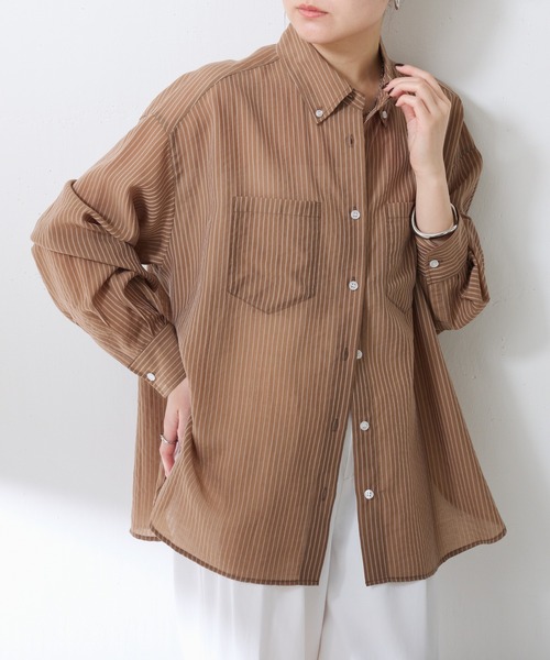 COLLAGE GALLARDAGALANTE（コラージュガリャルダガランテ）の「バックスリムシアストシャツ（シャツ/ブラウス・レディース・ブラウン/ライトグレー・FREE）」の21枚目の写真