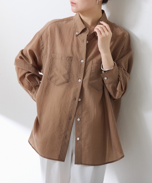 COLLAGE GALLARDAGALANTE（コラージュガリャルダガランテ）の「バックスリムシアストシャツ（シャツ/ブラウス・レディース・ブラウン/ライトグレー・FREE）」の22枚目の写真