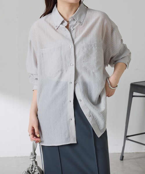 COLLAGE GALLARDAGALANTE（コラージュガリャルダガランテ）の「バックスリムシアストシャツ（シャツ/ブラウス・レディース・ブラウン/ライトグレー・FREE）」の4枚目の写真