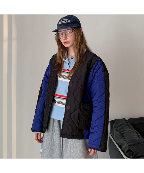 Color Block Banding Quilted Jacket (2colors)