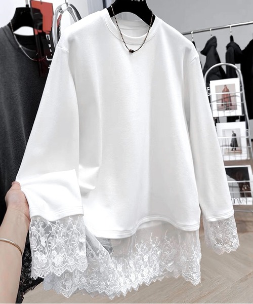 JOHNNY WOLF(ジョニーウルフ)の「MARULUK レースドッキング ルーズ Tシャツ(Tシャツ/カットソー・レディース・ブラック/ホワイト・FREE)」の1枚目の写真