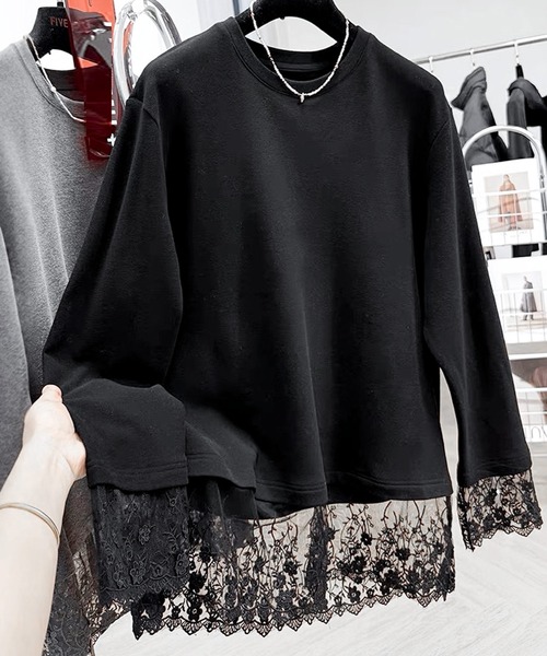 JOHNNY WOLF(ジョニーウルフ)の「MARULUK レースドッキング ルーズ Tシャツ(Tシャツ/カットソー・レディース・ブラック/ホワイト・FREE)」の4枚目の写真