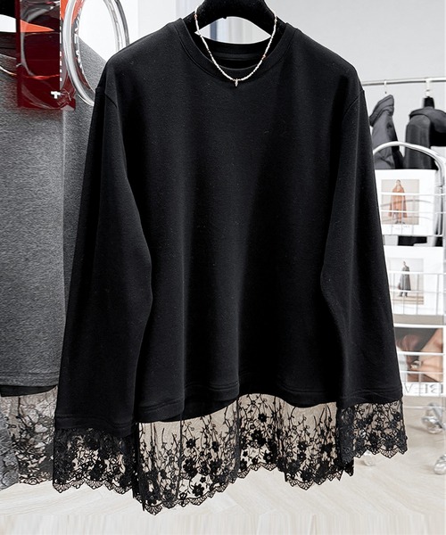 JOHNNY WOLF(ジョニーウルフ)の「MARULUK レースドッキング ルーズ Tシャツ(Tシャツ/カットソー・レディース・ブラック/ホワイト・FREE)」の3枚目の写真