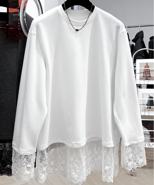 JOHNNY WOLF(ジョニーウルフ)の「MARULUK レースドッキング ルーズ Tシャツ(Tシャツ/カットソー・レディース・ブラック/ホワイト・FREE)」の7枚目の写真