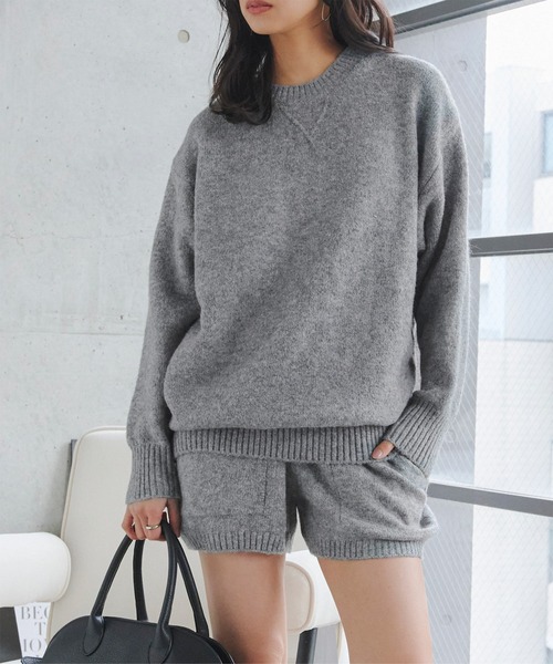 KOBE LETTUCE(コウベレタス)の「クルーネックニット×ショートパンツ2点セット(ニット/セーター・レディース・チャコール/ブラック/グレー/アイボリー・M)」の7枚目の写真