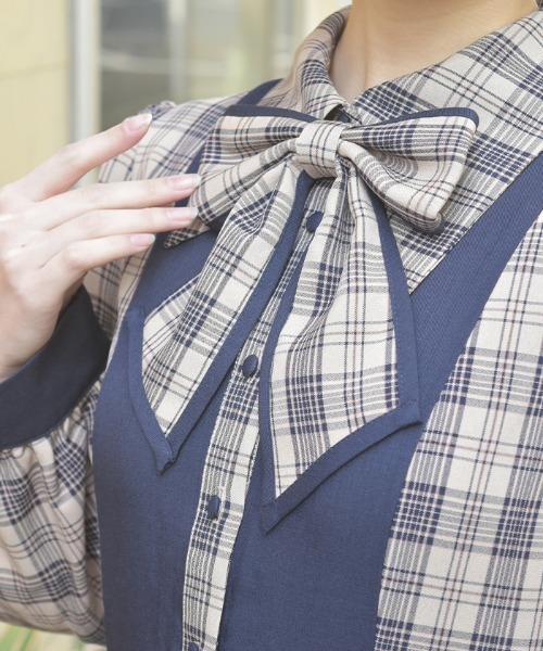 axes femme(アクシーズファム)の「チェック切替シャツワンピース(ワンピース・レディース・ブラック/ベージュ/ピンク・MEDIUM)」の12枚目の写真