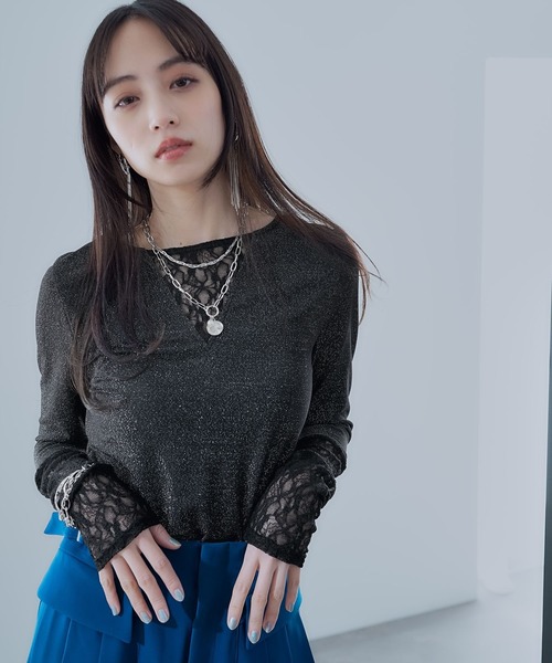 HARE（ハレ）の「2WAYラメシアーレースキリカエカットソー(HARE)（Tシャツ/カットソー・レディース・ホワイト/ブルー/ブラック・FREE）」の2枚目の写真