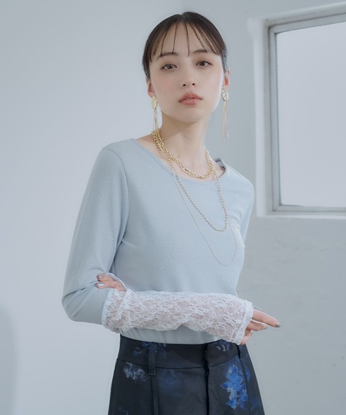 HARE（ハレ）の「2WAYラメシアーレースキリカエカットソー(HARE)（Tシャツ/カットソー・レディース・ホワイト/ブルー/ブラック・FREE）」の5枚目の写真