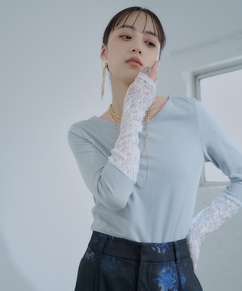 HARE（ハレ）の「2WAYラメシアーレースキリカエカットソー(HARE)（Tシャツ/カットソー・レディース・ホワイト/ブルー/ブラック・FREE）」の6枚目の写真