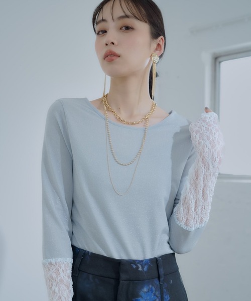 HARE（ハレ）の「2WAYラメシアーレースキリカエカットソー(HARE)（Tシャツ/カットソー・レディース・ホワイト/ブルー/ブラック・FREE）」の7枚目の写真