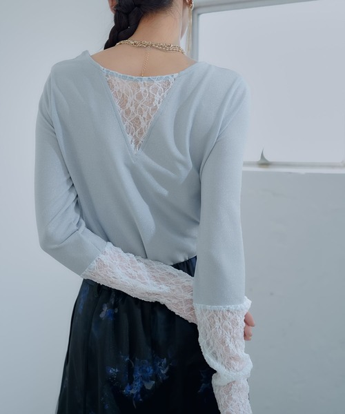 HARE（ハレ）の「2WAYラメシアーレースキリカエカットソー(HARE)（Tシャツ/カットソー・レディース・ホワイト/ブルー/ブラック・FREE）」の8枚目の写真