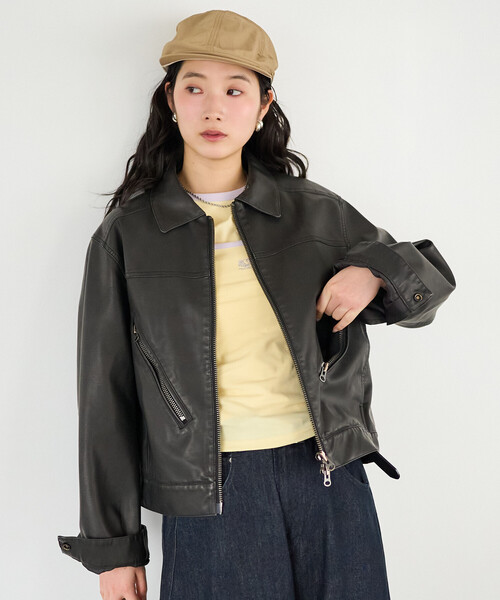 セール】レザレット ジップポケット ショートブルゾン（ブルゾン