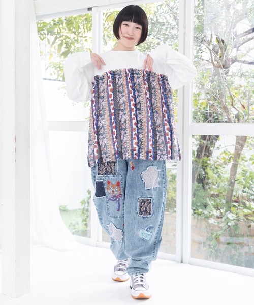 ScoLar（スカラー）の「161638：ストライプ総柄ソフトチュール切替プルオーバー（Tシャツ/カットソー・レディース・オフホワイト/ブラック・M）」の4枚目の写真