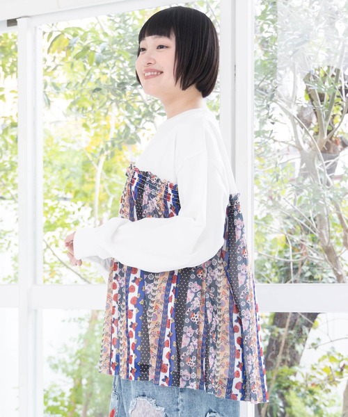 ScoLar（スカラー）の「161638：ストライプ総柄ソフトチュール切替プルオーバー（Tシャツ/カットソー・レディース・オフホワイト/ブラック・M）」の6枚目の写真