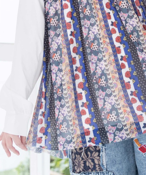 ScoLar（スカラー）の「161638：ストライプ総柄ソフトチュール切替プルオーバー（Tシャツ/カットソー・レディース・オフホワイト/ブラック・M）」の9枚目の写真