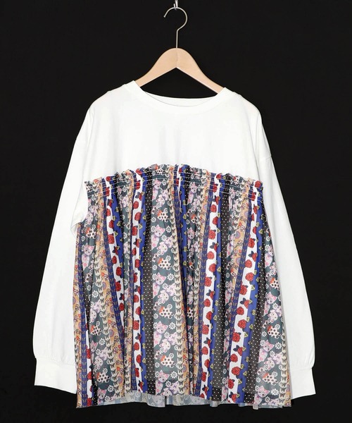 ScoLar（スカラー）の「161638：ストライプ総柄ソフトチュール切替プルオーバー（Tシャツ/カットソー・レディース・オフホワイト/ブラック・M）」の10枚目の写真