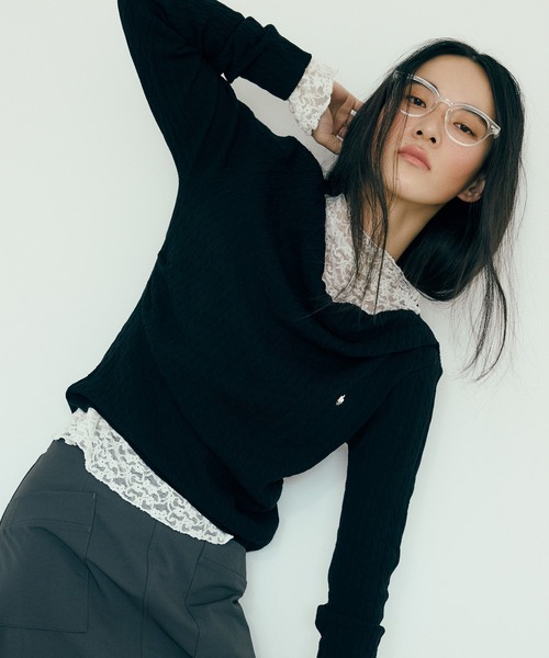 POLO BCS（ポロ ビーシーエス）の「【POLO BCS】ケーブルドレープトップス/WEB限定カラー（ニット/セーター・レディース・イエロー/ネイビー/オフホワイト/ブラック・FREE）」の10枚目の写真