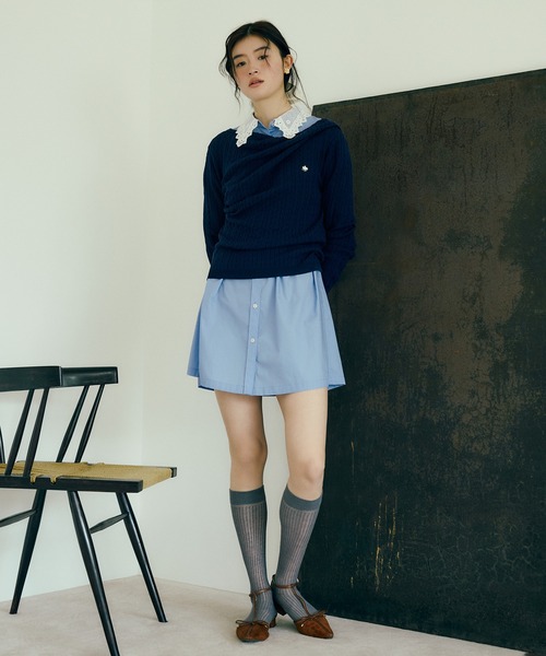 POLO BCS（ポロ ビーシーエス）の「【POLO BCS】ケーブルドレープトップス/WEB限定カラー（ニット/セーター・レディース・イエロー/ネイビー/オフホワイト/ブラック・FREE）」の7枚目の写真