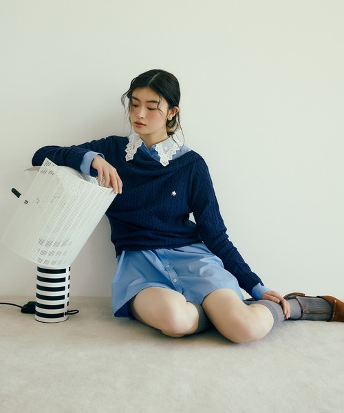 POLO BCS（ポロ ビーシーエス）の「【POLO BCS】ケーブルドレープトップス/WEB限定カラー（ニット/セーター・レディース・イエロー/ネイビー/オフホワイト/ブラック・FREE）」の6枚目の写真