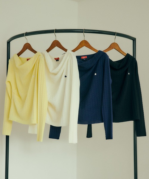 POLO BCS（ポロ ビーシーエス）の「【POLO BCS】ケーブルドレープトップス/WEB限定カラー（ニット/セーター・レディース・イエロー/ネイビー/オフホワイト/ブラック・FREE）」の20枚目の写真