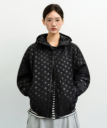 EUGGEN（ユジェン）の「EUG 2WAYドットフードパーカーウィンドブレーカージャケット_ブラック（ナイロンジャケット）」