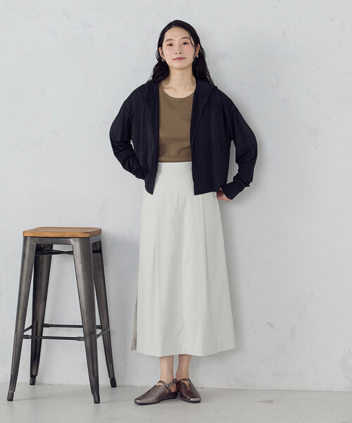 COMME CA ISM（コムサイズム）の「【接触冷感･UVカット･防シワ】着流しフーディ（パーカー・レディース・ブラック/ネイビー/ライトグレー・FREE）」の12枚目の写真