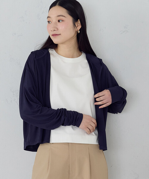 COMME CA ISM（コムサイズム）の「【接触冷感･UVカット･防シワ】着流しフーディ（パーカー・レディース・ブラック/ネイビー/ライトグレー・FREE）」の20枚目の写真