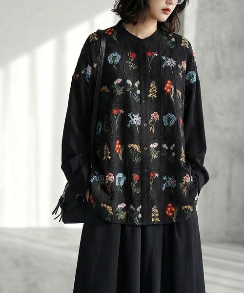 antiqua 刺繍羽織シャツ 刺繍シャツ シャツ レディース トップス 長袖 送料無料・メール便不可