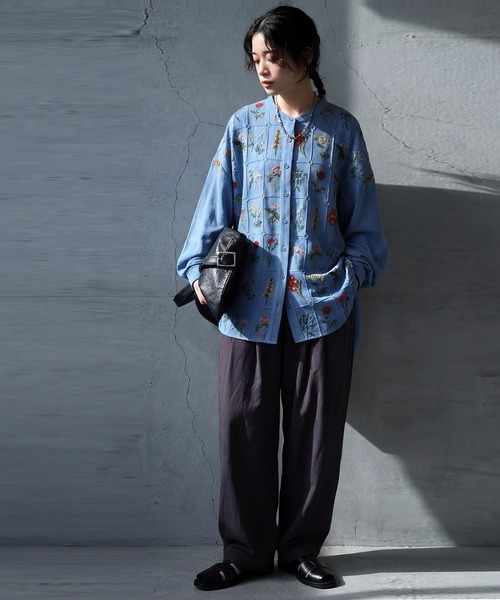 antiqua（アンティカ）の「花柄 刺繍 バンドカラー シャツ（シャツ/ブラウス・レディース・ブラック/ホワイト/ブルー・ONESIZE）」の19枚目の写真