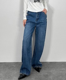 MATU:TA（マトゥータ）の「【美脚見えシルエット】アイレットストレートデニムパンツ/2026春夏新作 ハトメ アイレット スタッズ ブラック ブルー フリーサイズ（デニムパンツ）」