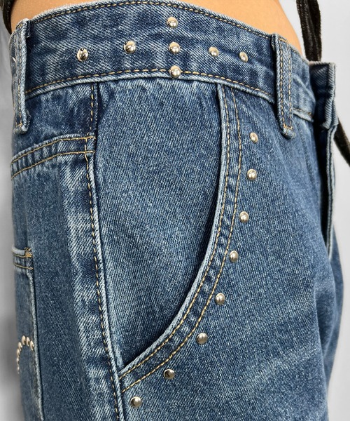 MATU:TA(マトゥータ)の「アイレットストレートデニムパンツ/【ストレートデニム】海外ガール ストリート スタイルアップ ハトメ アイレット スタッズ ブラック ブルー フリーサイズ(デニムパンツ・レディース・ブルー/ブラック・FREE)」の19枚目の写真