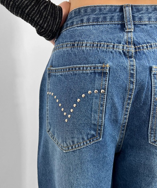 MATU:TA(マトゥータ)の「アイレットストレートデニムパンツ/【ストレートデニム】海外ガール ストリート スタイルアップ ハトメ アイレット スタッズ ブラック ブルー フリーサイズ(デニムパンツ・レディース・ブルー/ブラック・FREE)」の21枚目の写真