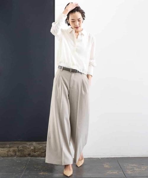 MICHEL KLEIN（ミッシェル・クラン）の「[セットアップ対応]ツイードライク　ワイドパンツ（その他パンツ・レディース・ネイビー/サンドベージュ・38）」の8枚目の写真