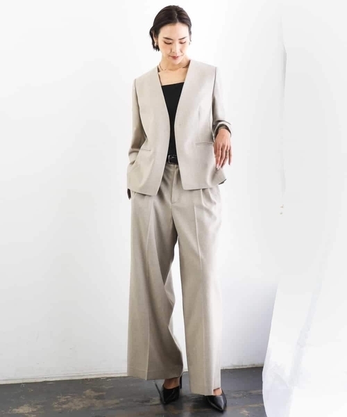 MICHEL KLEIN（ミッシェル・クラン）の「[セットアップ対応]ツイードライク　ワイドパンツ（その他パンツ・レディース・ネイビー/サンドベージュ・38）」の13枚目の写真