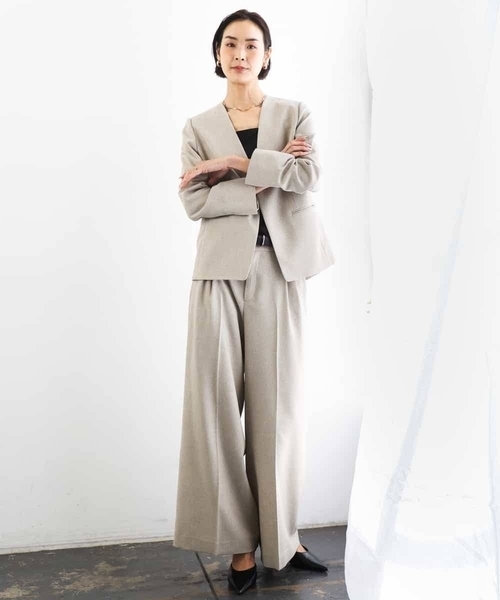 MICHEL KLEIN（ミッシェル・クラン）の「[セットアップ対応]ツイードライク　ワイドパンツ（その他パンツ・レディース・ネイビー/サンドベージュ・38）」の15枚目の写真