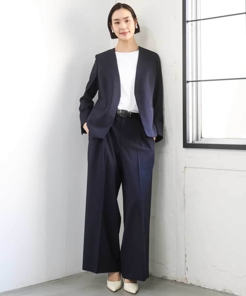 MICHEL KLEIN（ミッシェル・クラン）の「[セットアップ対応]ツイードライク　ワイドパンツ（その他パンツ・レディース・ネイビー/サンドベージュ・38）」の16枚目の写真